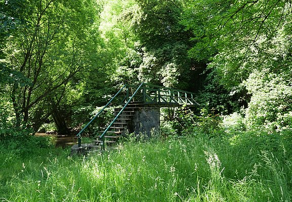 Fußgängerbrück über die Lieser bei Maring: Aufgang zum Lieserpfad